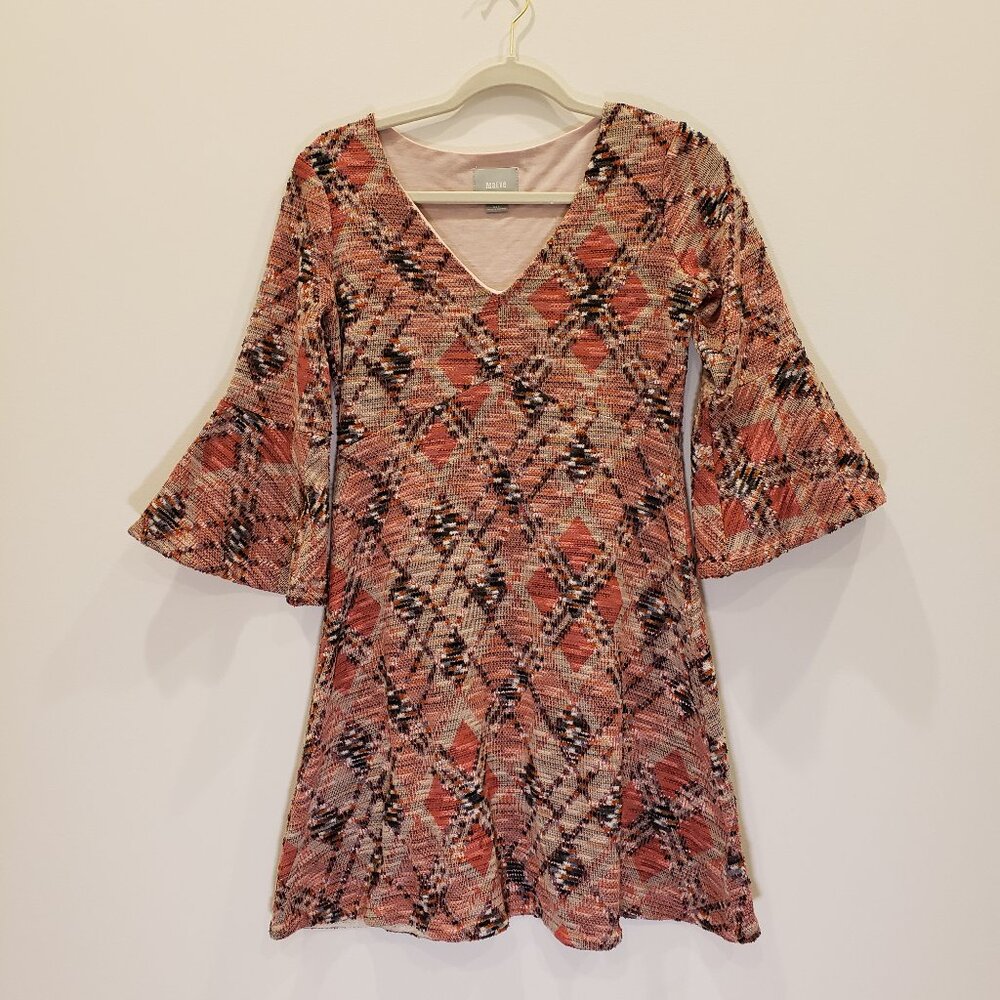Maeve by Anthropologie Erina Multicolor Bell Sleeve Lined Swing Dress Size XSP